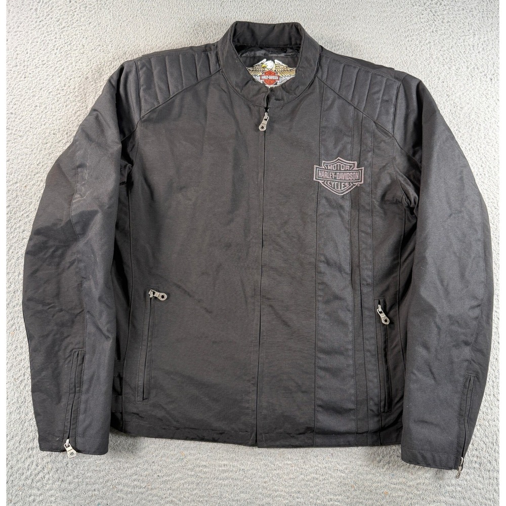 Harley Davidson Riding Jacket Men Large Black Quilted Nylon Biker Moto